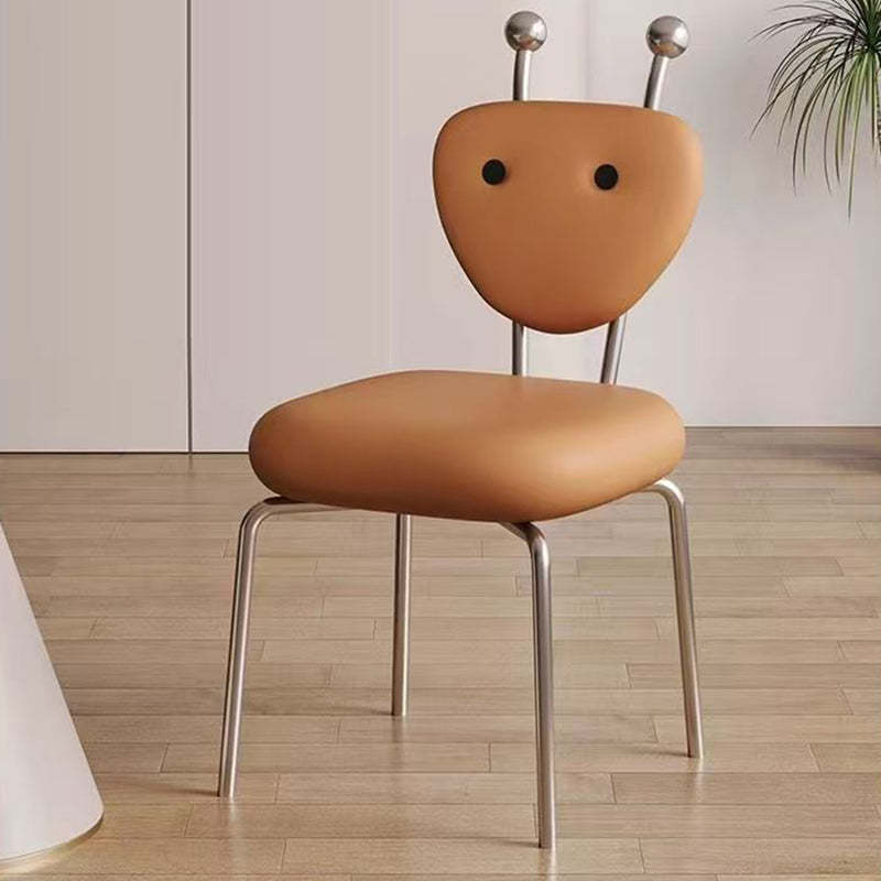 Contemporary Leather Lambswool Iron Dining Chair