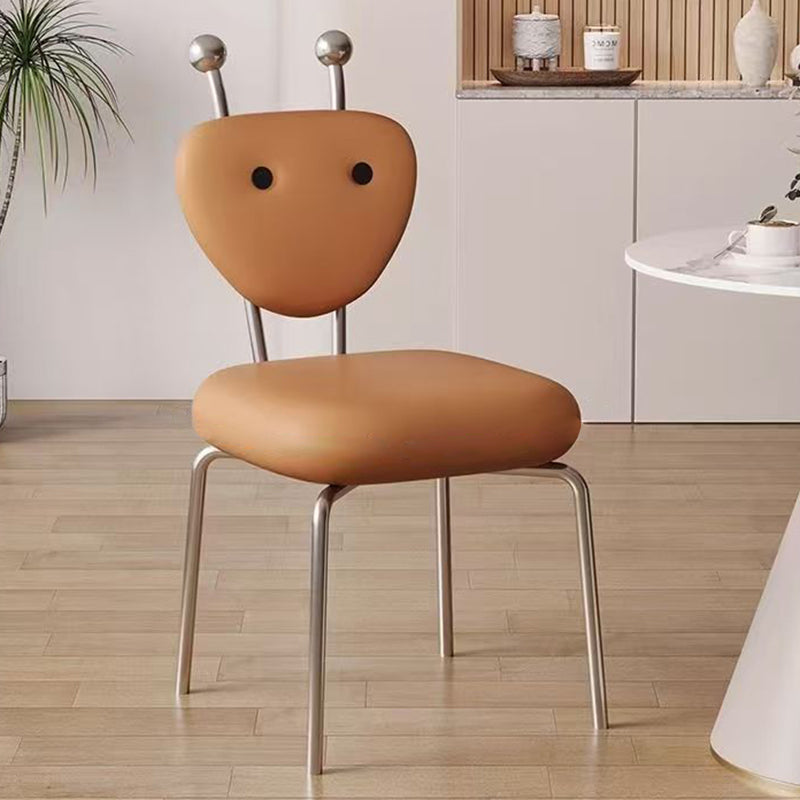 Contemporary Leather Lambswool Iron Dining Chair