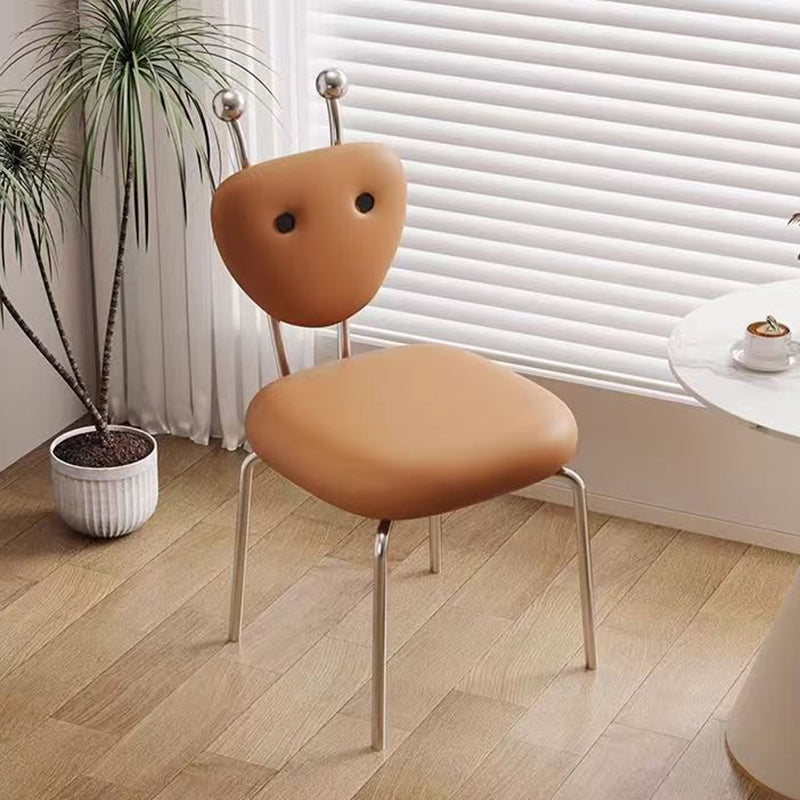 Contemporary Leather Lambswool Iron Dining Chair