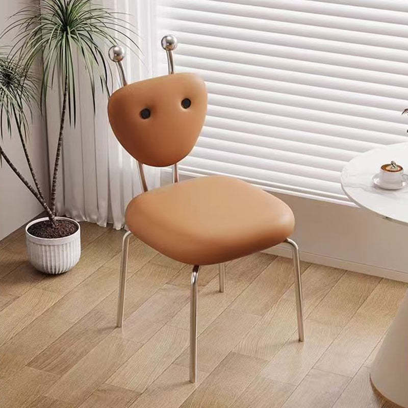 Contemporary Leather Lambswool Iron Dining Chair