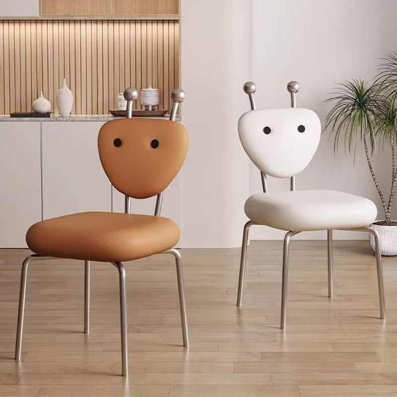 Contemporary Leather Lambswool Iron Dining Chair