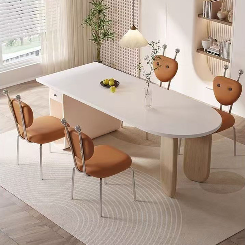 Contemporary Leather Lambswool Iron Dining Chair — White - Lambswool