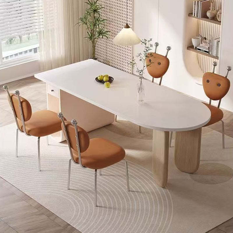 Contemporary Leather Lambswool Iron Dining Chair — White - Lambswool