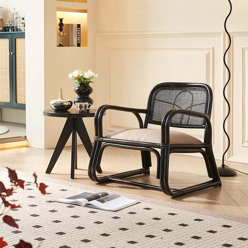 Japanese Flannelette Rattan Woven Sofa — Black