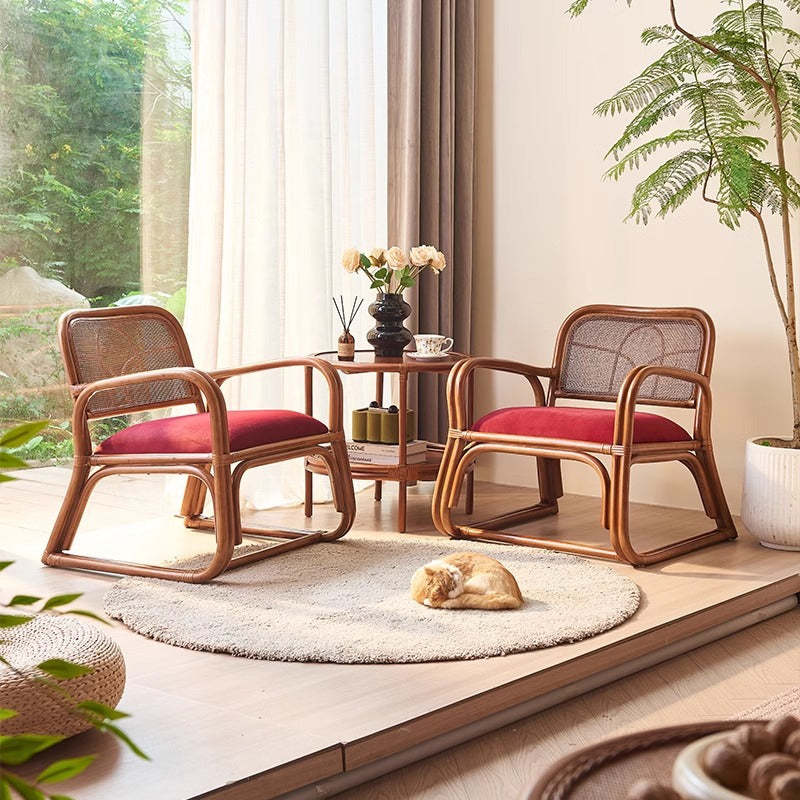 Japanese Flannelette Rattan Woven Sofa — Brown