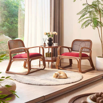 Japanese Flannelette Rattan Woven Sofa — Brown