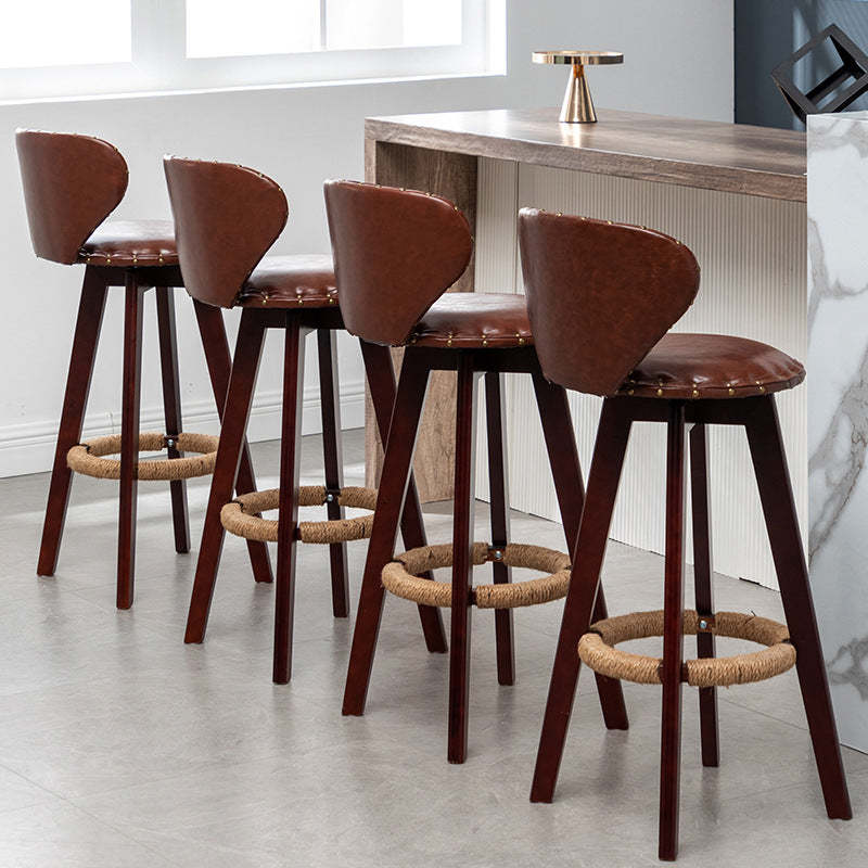 Scandinavian Arc Leather Wood Bar Stool