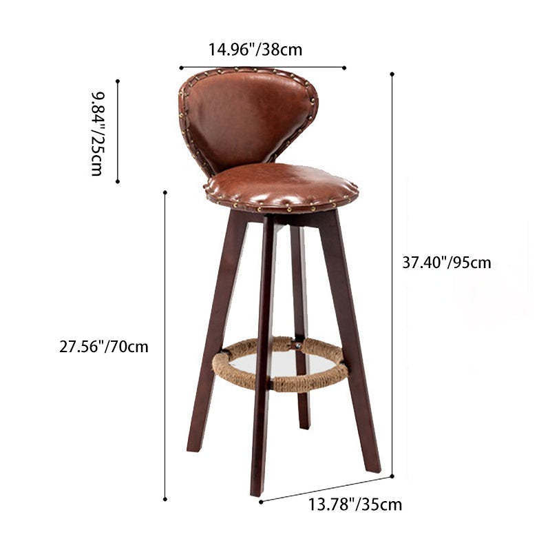 Scandinavian Arc Leather Wood Bar Stool