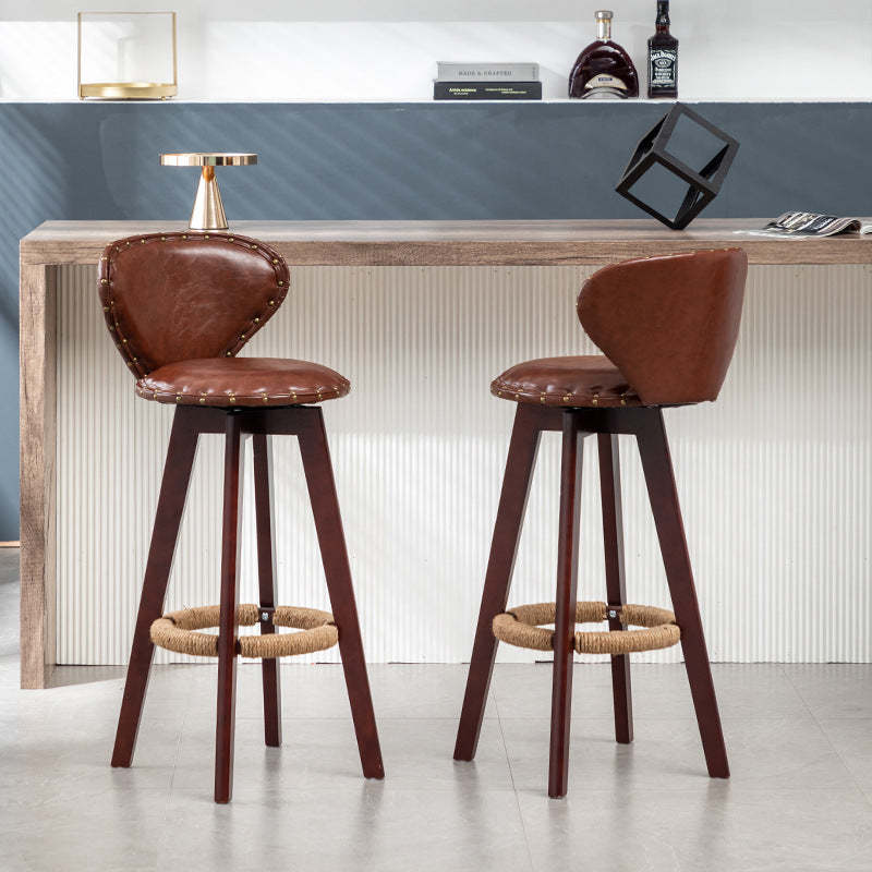 Scandinavian Arc Leather Wood Bar Stool