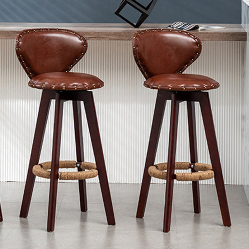 Scandinavian Arc Leather Wood Bar Stool