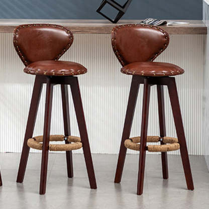 Scandinavian Arc Leather Wood Bar Stool