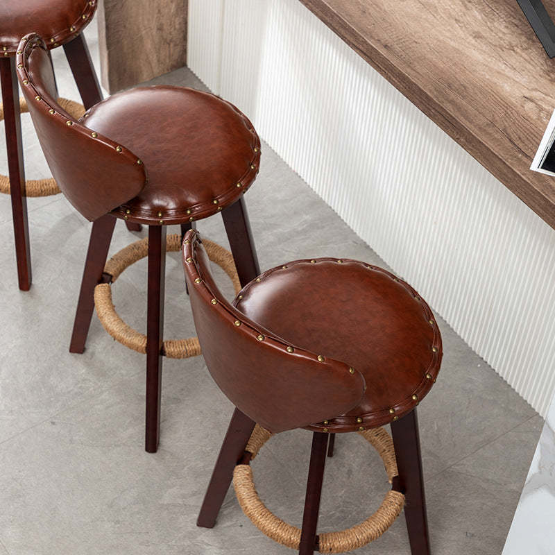 Scandinavian Arc Leather Wood Bar Stool