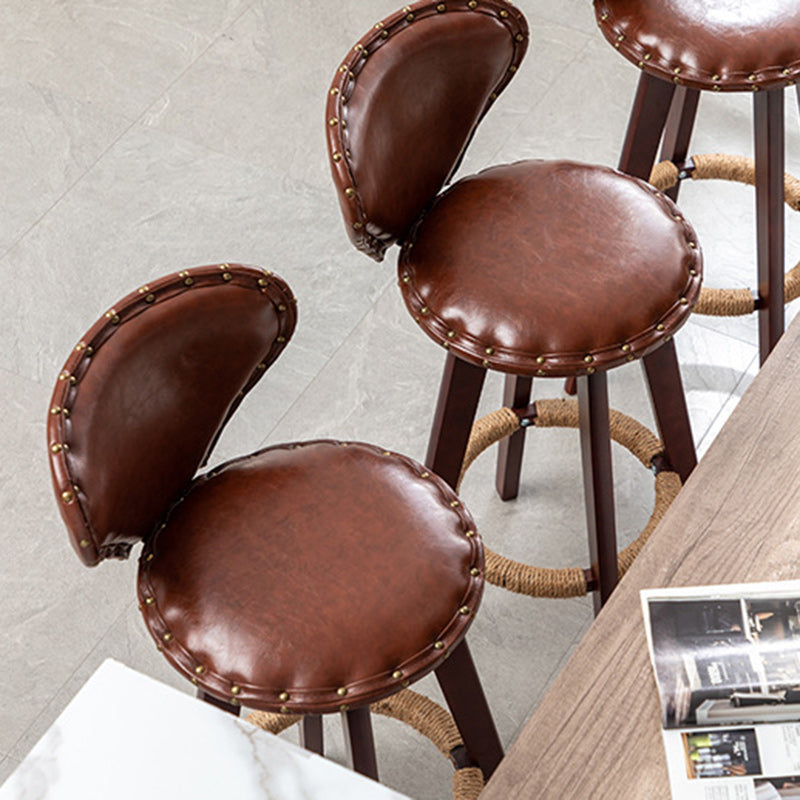 Scandinavian Arc Leather Wood Bar Stool