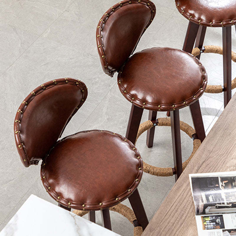 Scandinavian Arc Leather Wood Bar Stool