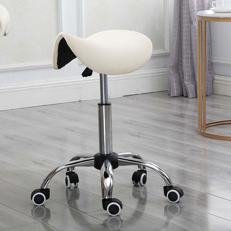 Minimalist Curved Leather Steel Bar Stool — White