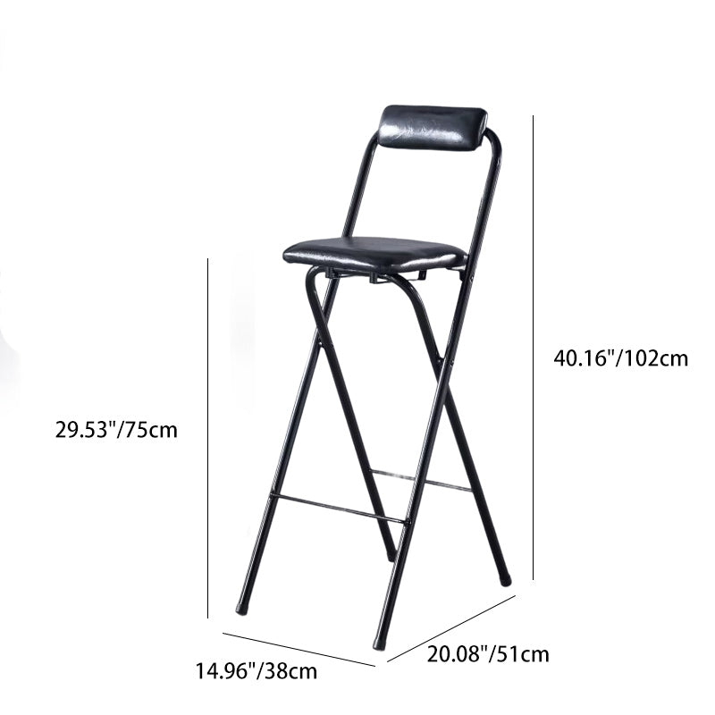Minimalist Leather Iron Foldable Bar Stool — Black