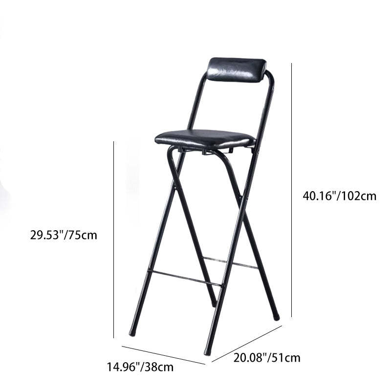 Minimalist Leather Iron Foldable Bar Stool — Black
