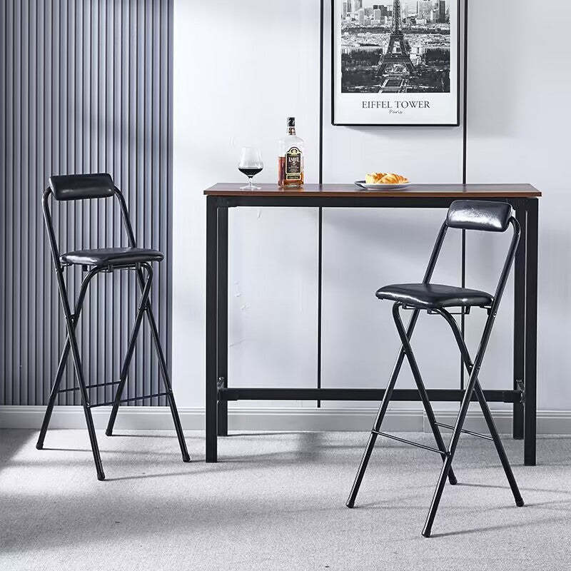 Minimalist Leather Iron Foldable Bar Stool — Black