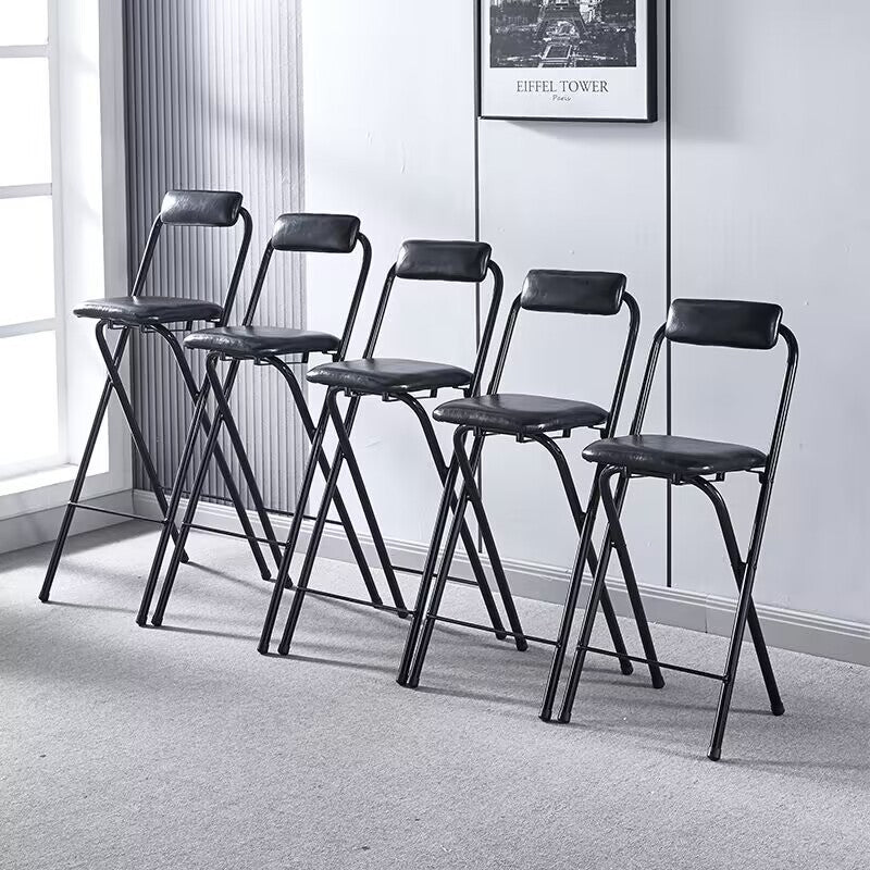 Minimalist Leather Iron Foldable Bar Stool — Black