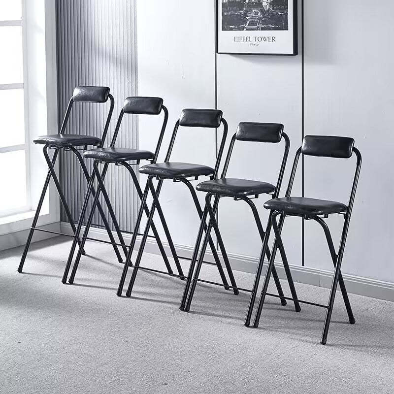 Minimalist Leather Iron Foldable Bar Stool — Black