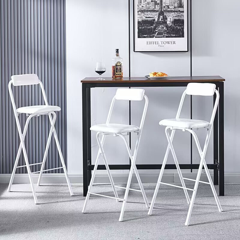 Minimalist Leather Iron Foldable Bar Stool — White
