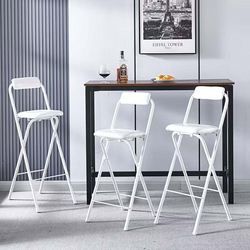 Minimalist Leather Iron Foldable Bar Stool — White