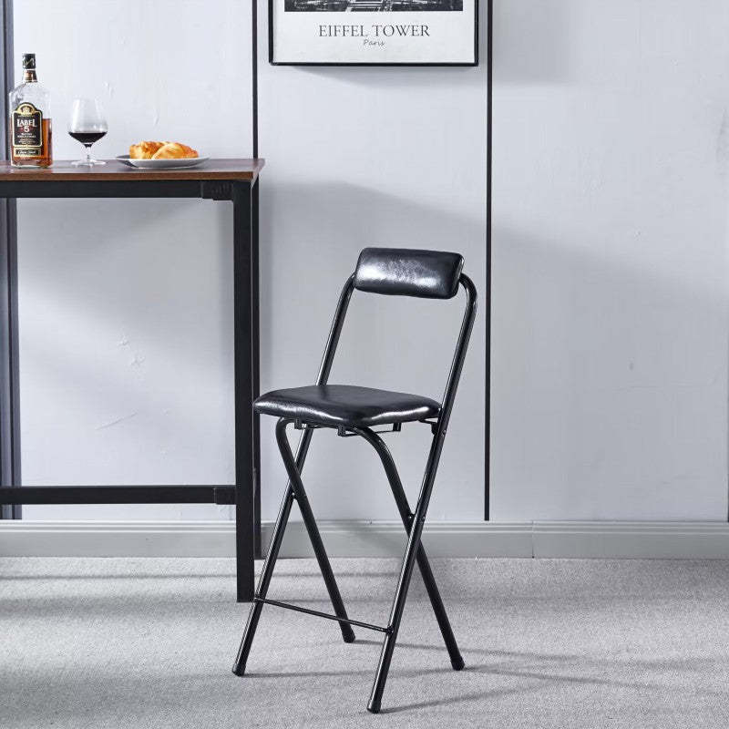 Lighom minimalist foldable black bar & counter stools in leather — 15" L x 13.5" W x 32.5" H