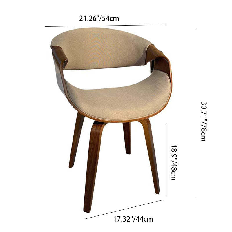 Nordic Curved Bent Wood Leather Dining Chair — Black - Cotton Linen