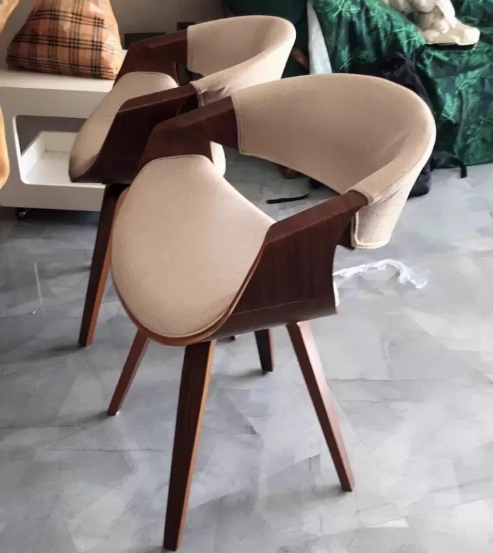 Nordic Curved Bent Wood Leather Dining Chair