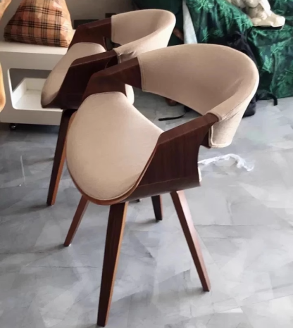 Nordic Curved Bent Wood Leather Dining Chair