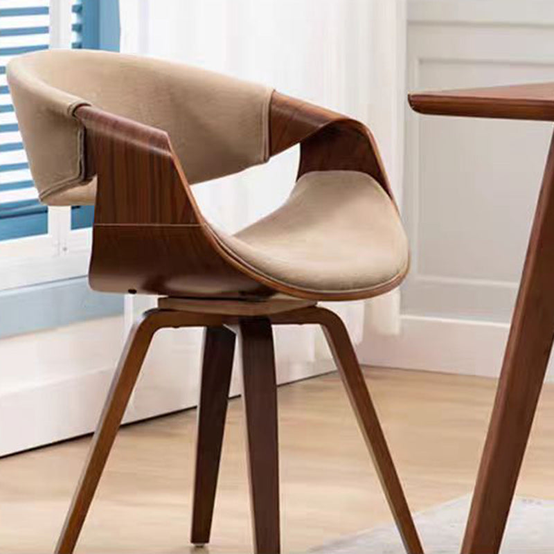 Nordic Curved Bent Wood Leather Dining Chair — Khaki - Cotton Linen