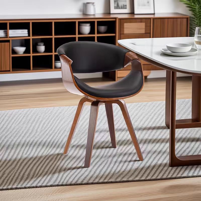 Nordic Curved Bent Wood Leather Dining Chair — Gray - Leather
