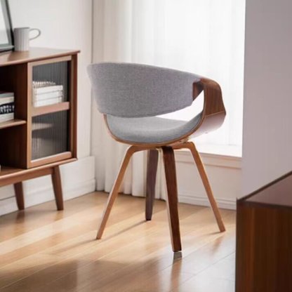Nordic Curved Bent Wood Leather Dining Chair — Gray - Cotton Linen