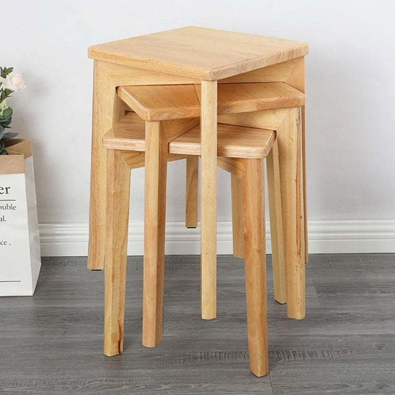 Minimalist Wood Square Low Stool — Walnut Color