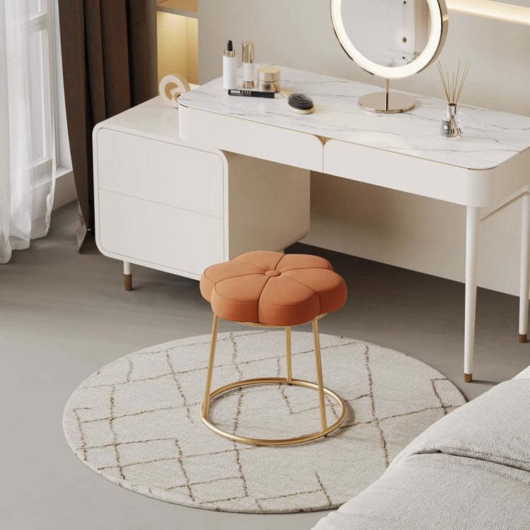 Minimalist Floral Velvet Steel Vanity Stool