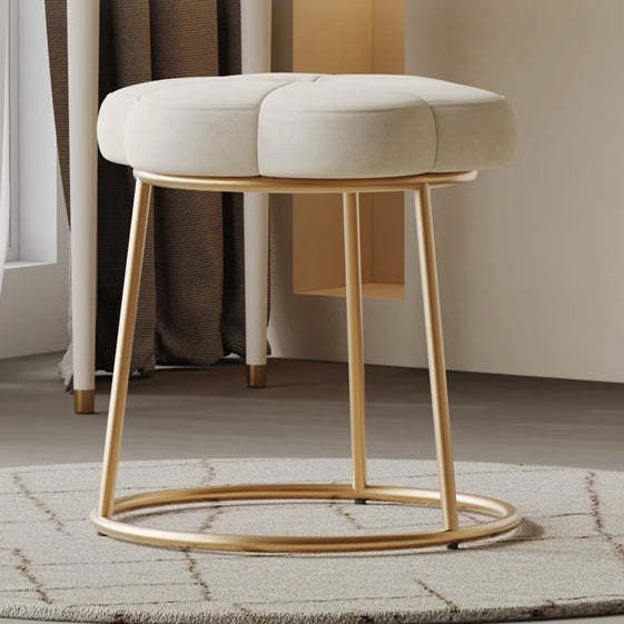 Minimalist Floral Velvet Steel Vanity Stool — Black