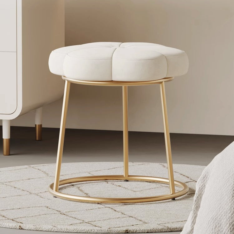 Minimalist Floral Velvet Steel Vanity Stool — Orange