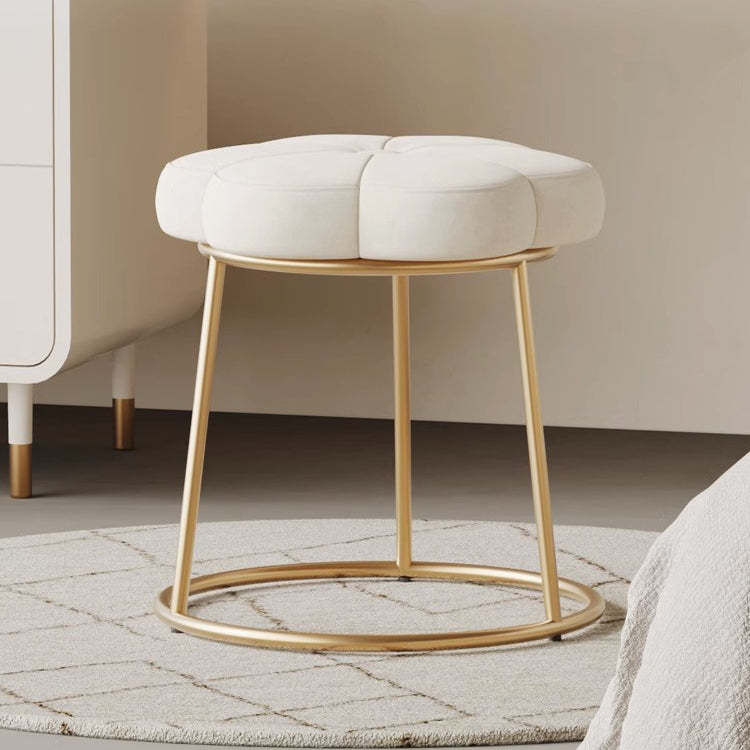 Minimalist Floral Velvet Steel Vanity Stool — Orange