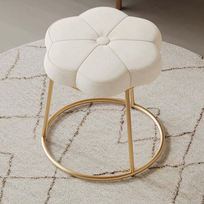 Minimalist Floral Velvet Steel Vanity Stool — White