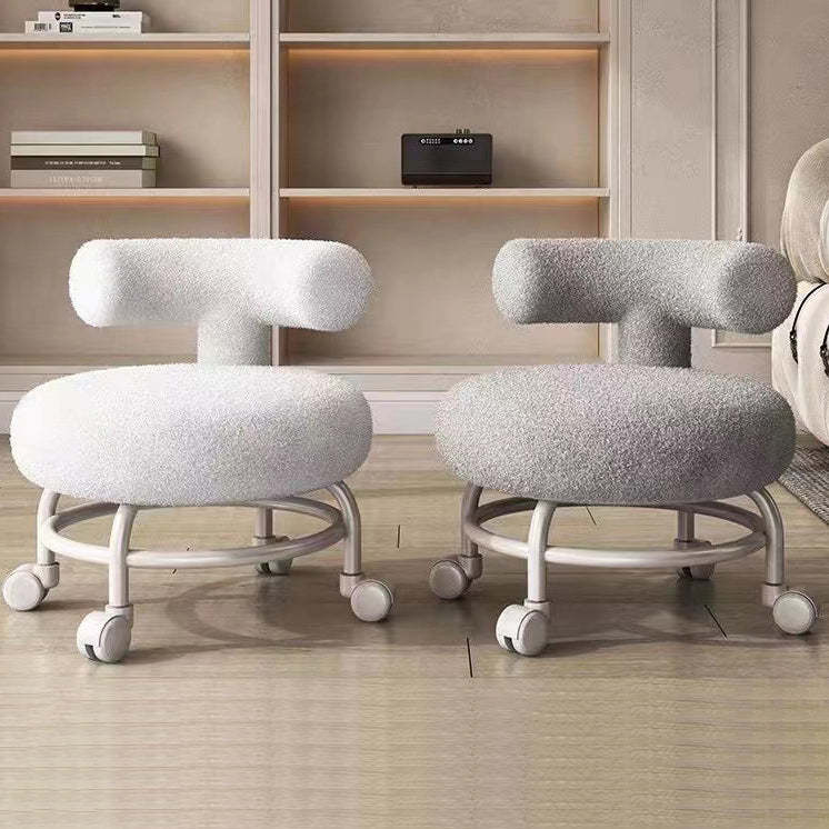 Minimalist Round Lambswool Steel Low Stool — Gray