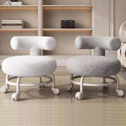 Minimalist Round Lambswool Steel Low Stool — Gray