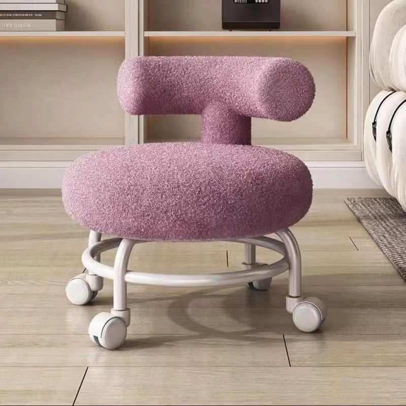 Minimalist Round Lambswool Steel Low Stool — White