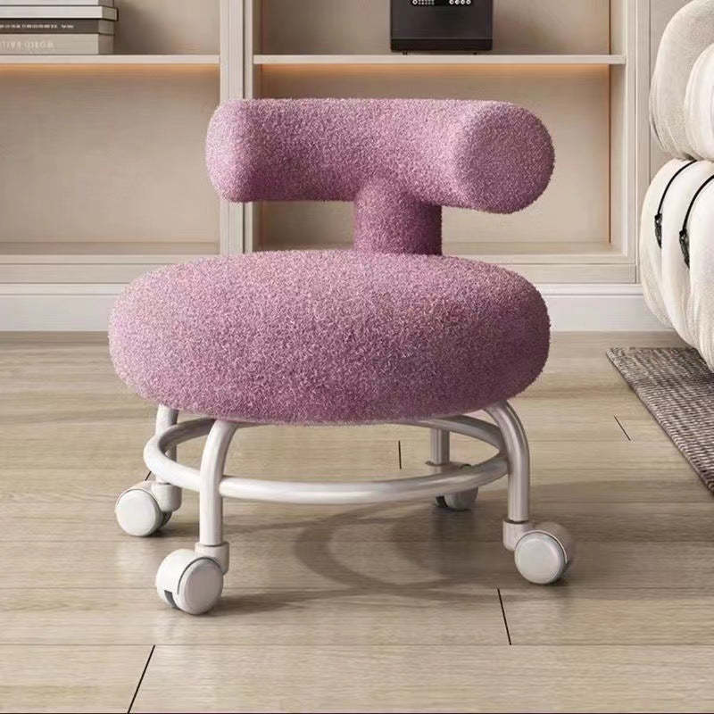 Minimalist Round Lambswool Steel Low Stool — White