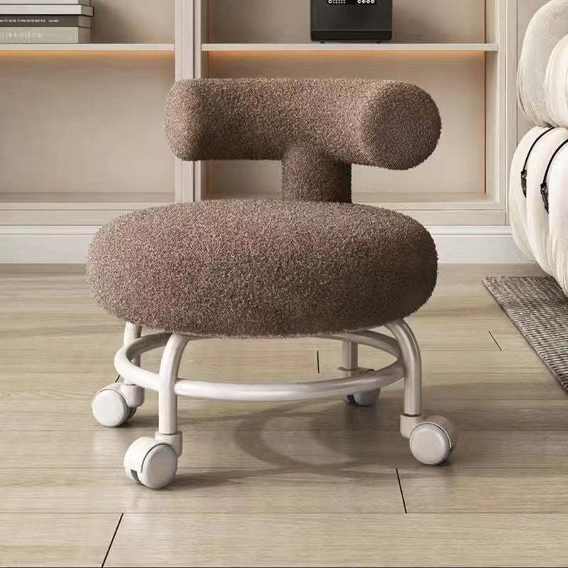 Minimalist Round Lambswool Steel Low Stool — Khaki