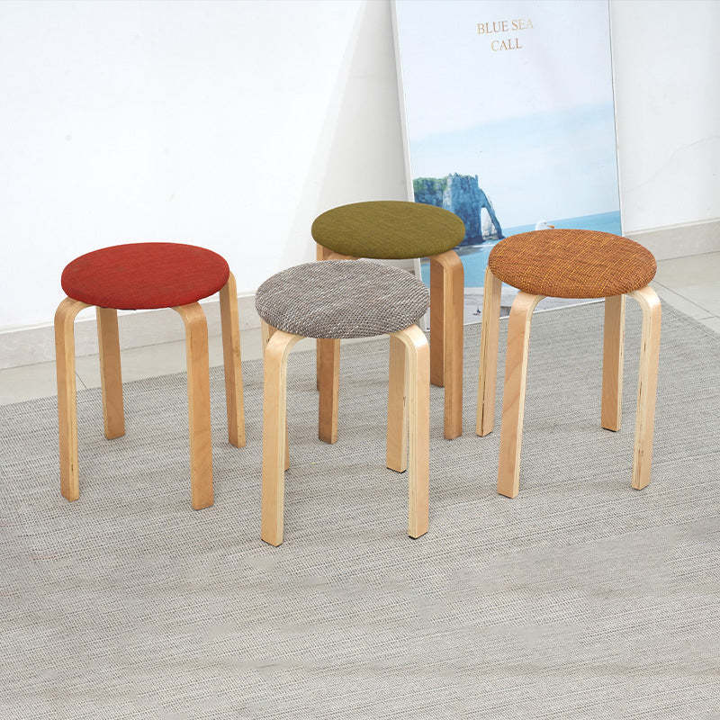 Modern Round Upholstered Fabric Wood Dining Chair — Red