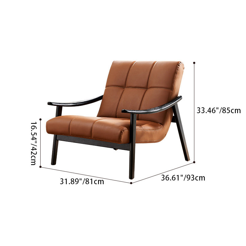 Retro Lattice Leather Wood Accent Chair