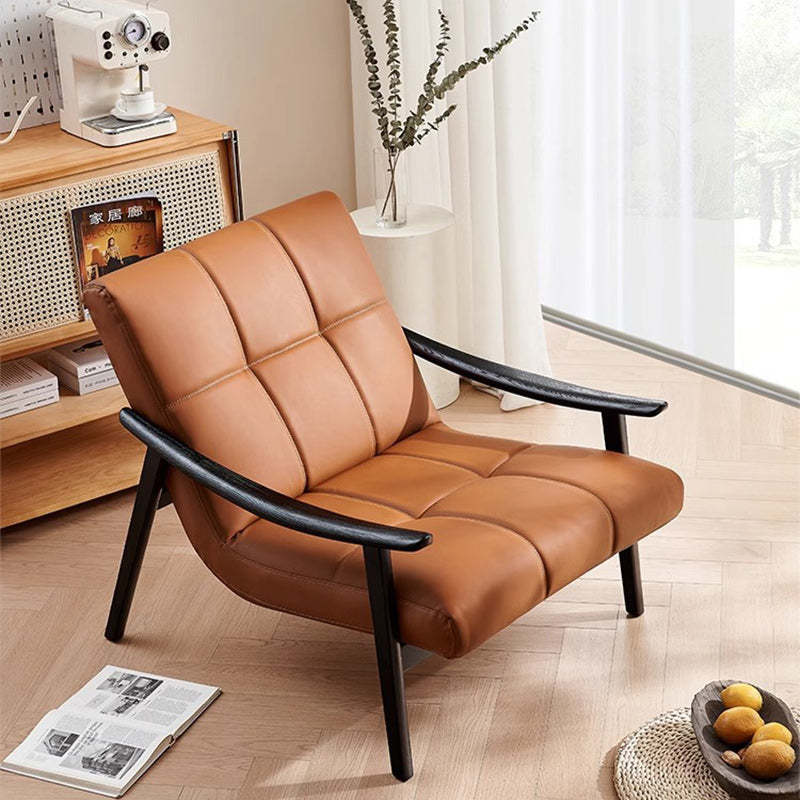 Retro Lattice Leather Wood Accent Chair