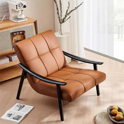Retro Lattice Leather Wood Accent Chair