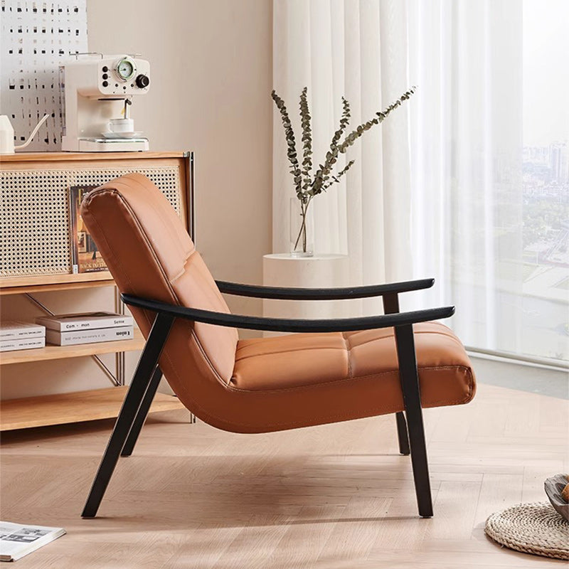 Retro Lattice Leather Wood Accent Chair