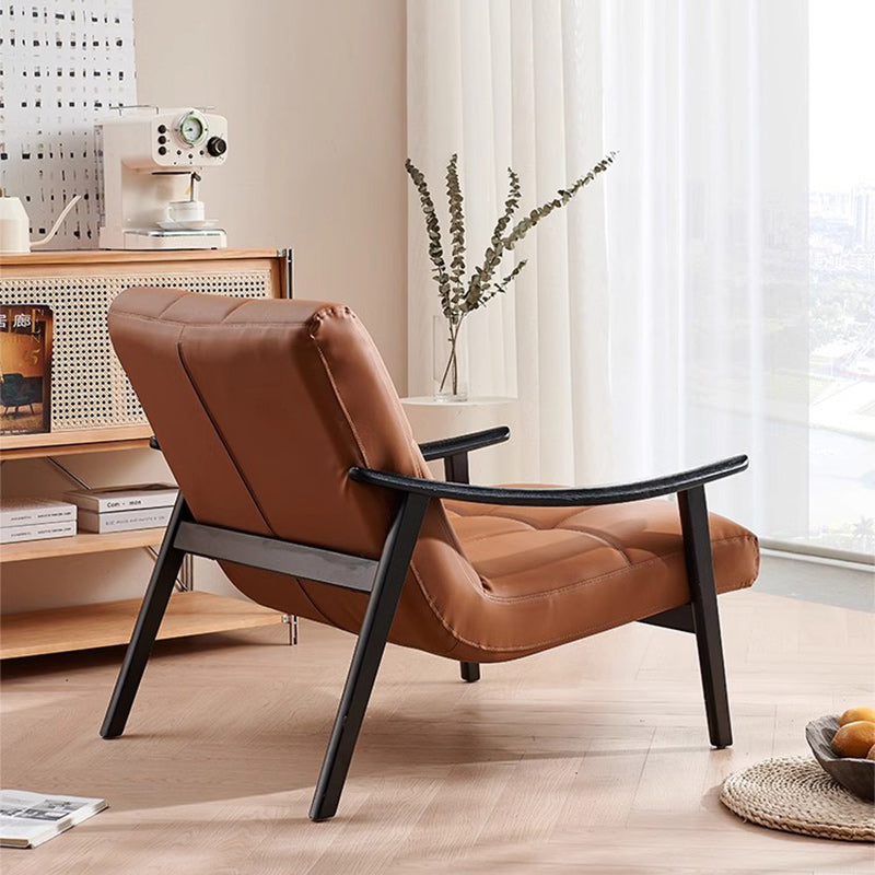 Retro Lattice Leather Wood Accent Chair